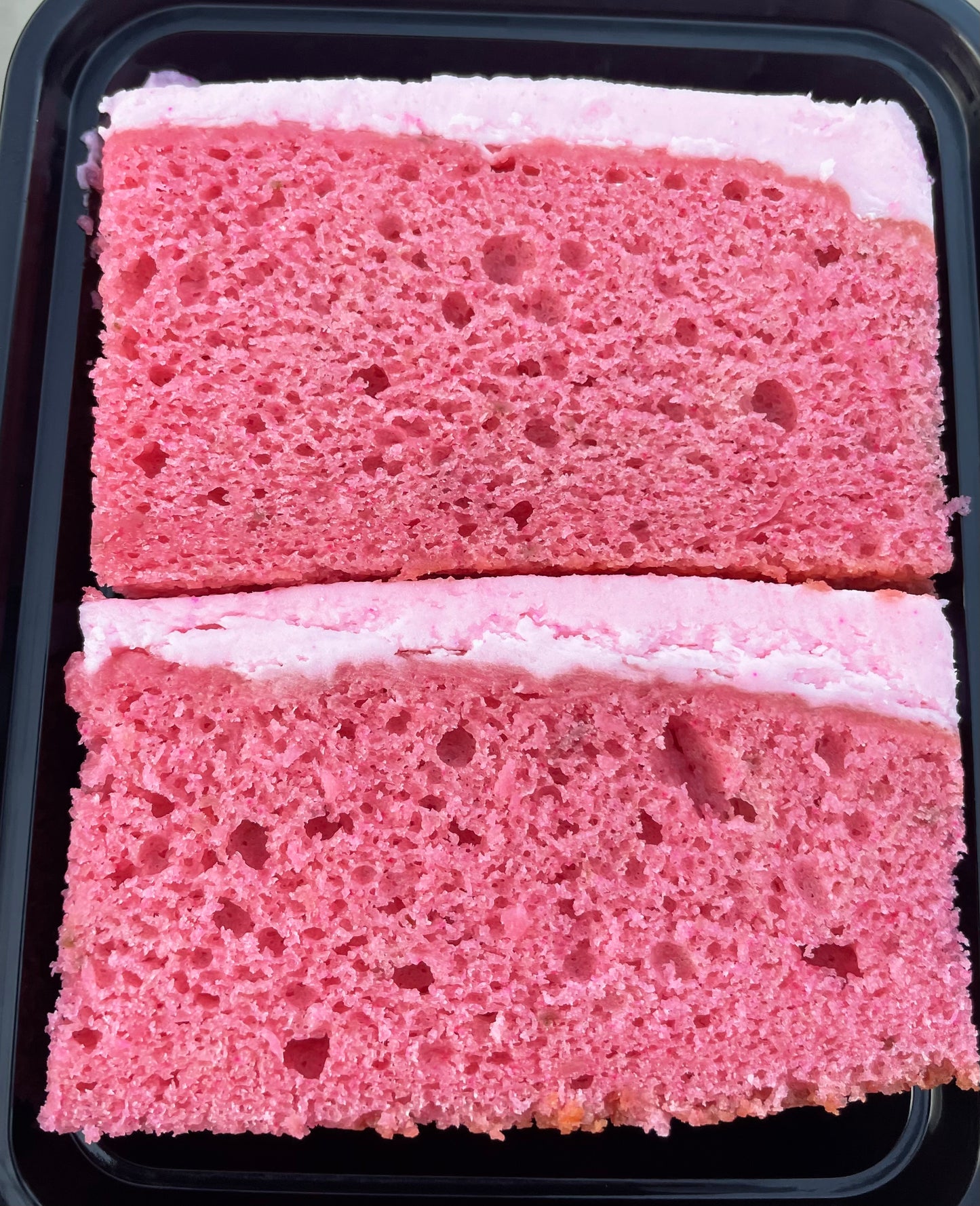Fresh strawberry  puree is added to this moist delicious cake.  Iced and filled with freshly made strawberry icing. 